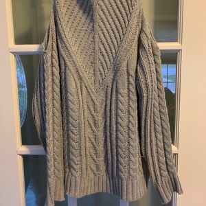 Cable knit gray cold shoulder sweater